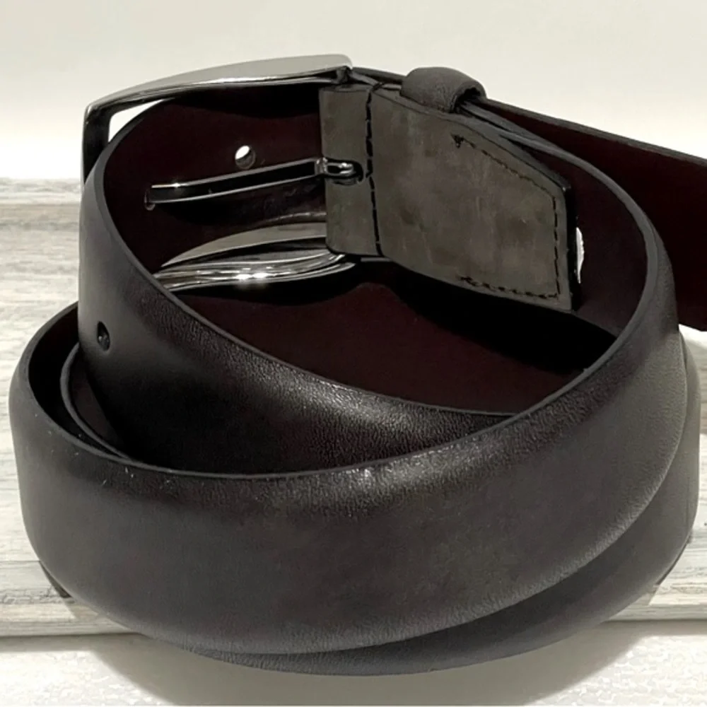 Dark Brown Leather Belt with Silver Buckle Size 40
